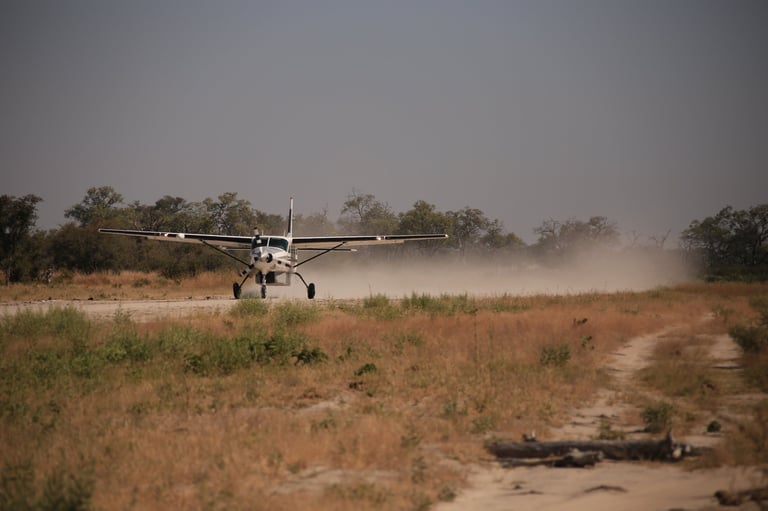 Bush plane taking off on African airstrip
